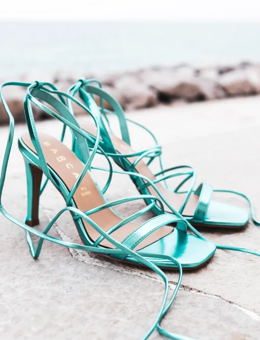 Sandalo tacco 8 cm azzurro pelle