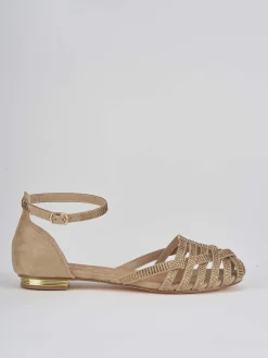 Sandalo tacco 1 cm beige camoscio