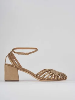 Sandalo tacco 6 cm beige camoscio