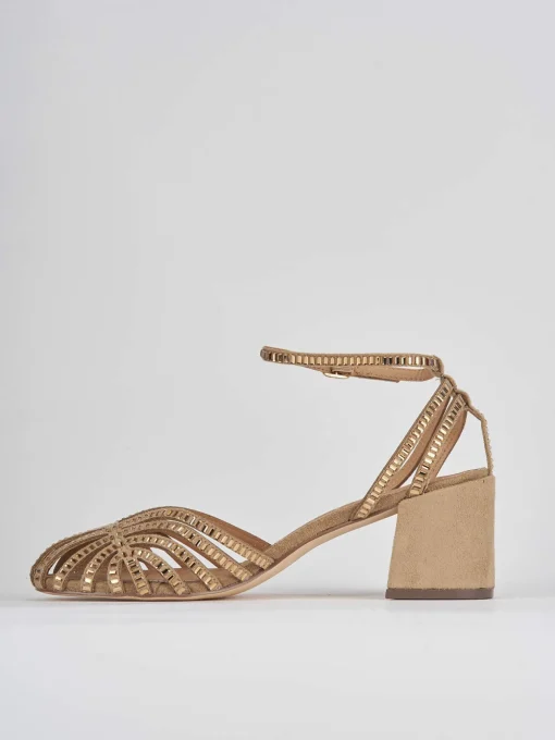 Sandalo tacco 6 cm beige camoscio