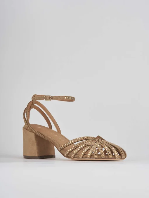Sandalo tacco 6 cm beige camoscio