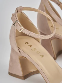 Sandalo tacco 6 cm beige camoscio