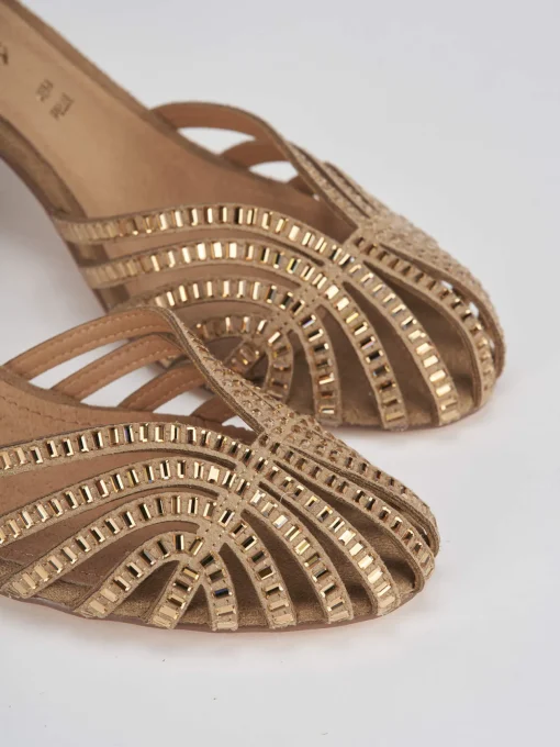 Sandalo tacco 6 cm beige camoscio