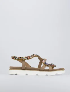 Sandalo tacco 1 cm beige pelle
