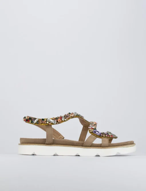 Sandalo tacco 1 cm beige pelle