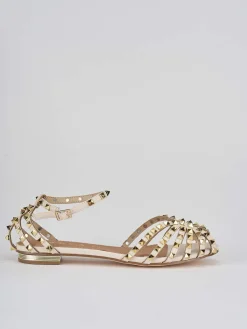 Sandalo tacco 1 cm beige pelle