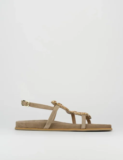 Sandalo tacco 1 cm beige pelle