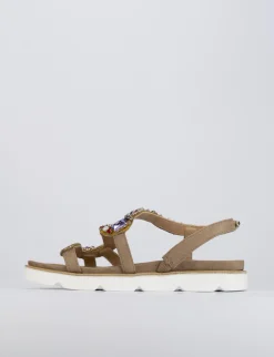 Sandalo tacco 1 cm beige pelle