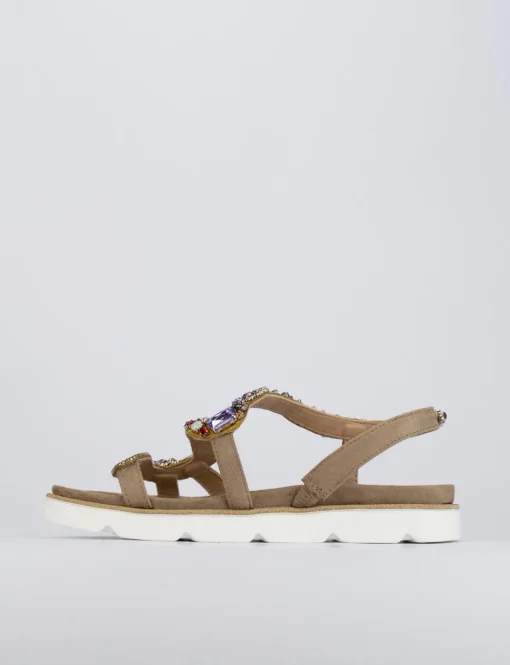 Sandalo tacco 1 cm beige pelle