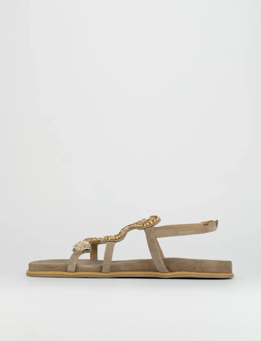Sandalo tacco 1 cm beige pelle