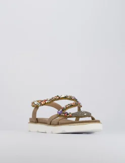 Sandalo tacco 1 cm beige pelle