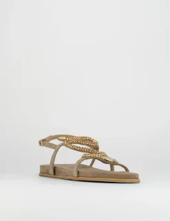Sandalo tacco 1 cm beige pelle