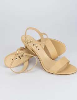 Sandalo tacco 8 cm beige pelle