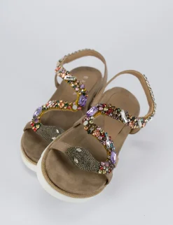 Sandalo tacco 1 cm beige pelle