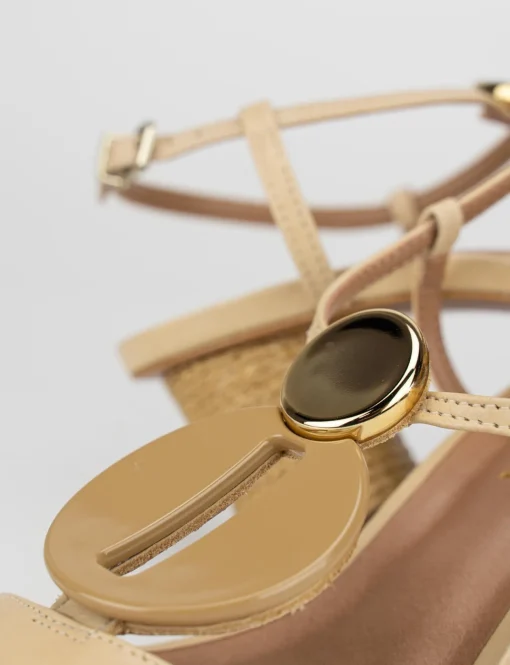 Sandalo tacco 5 cm beige pelle