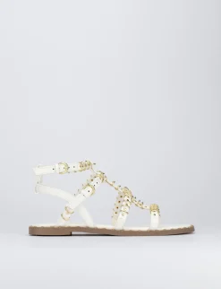 Sandalo tacco 1 cm bianco pelle