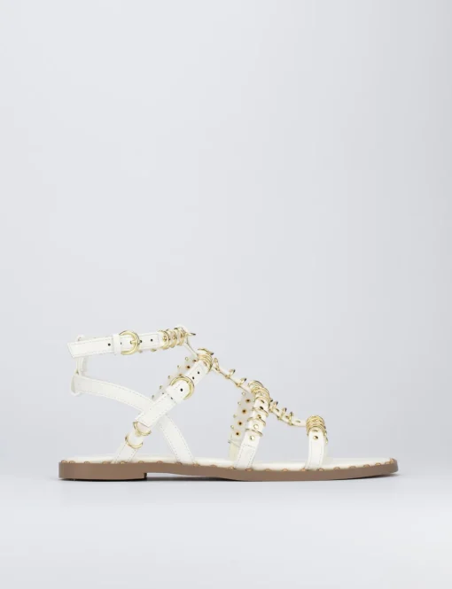 Sandalo tacco 1 cm bianco pelle