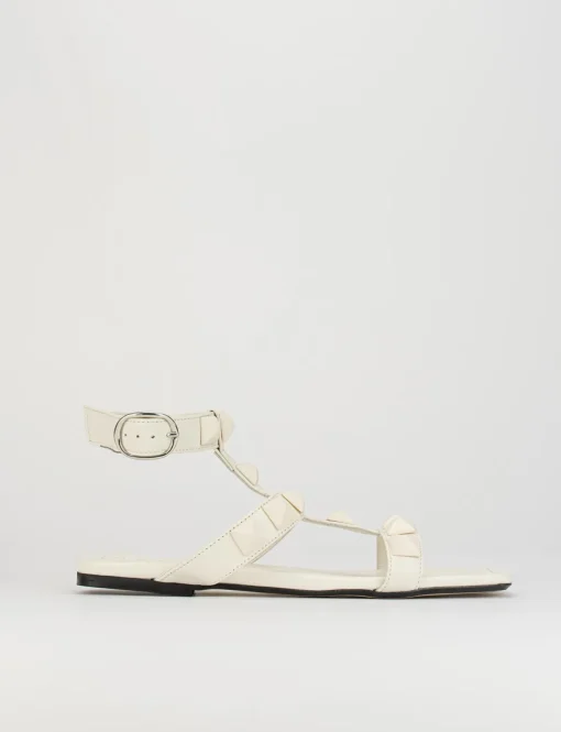 Sandalo tacco 1 cm bianco pelle