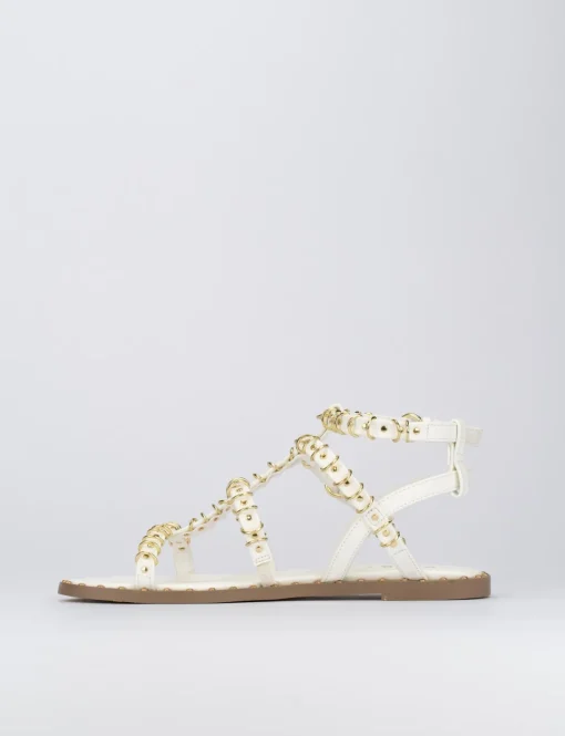 Sandalo tacco 1 cm bianco pelle