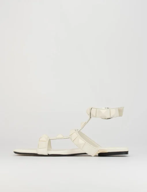 Sandalo tacco 1 cm bianco pelle