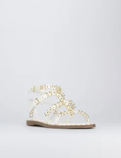 Sandalo tacco 1 cm bianco pelle