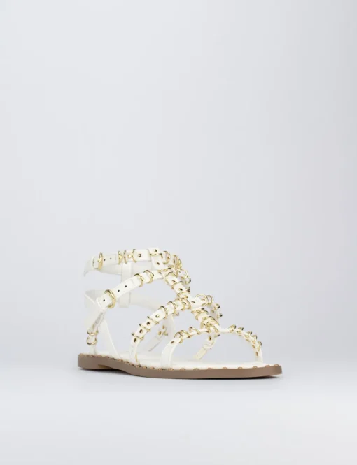 Sandalo tacco 1 cm bianco pelle