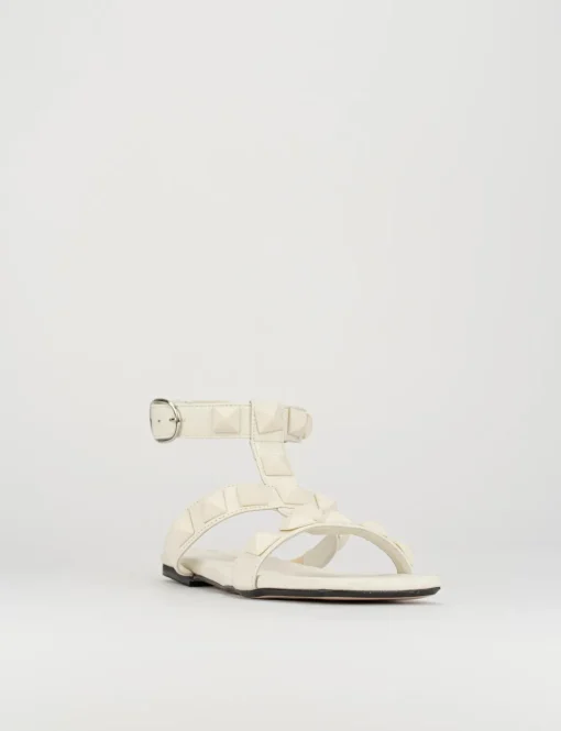 Sandalo tacco 1 cm bianco pelle