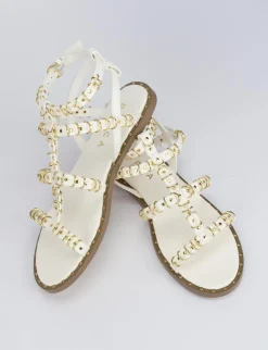 Sandalo tacco 1 cm bianco pelle