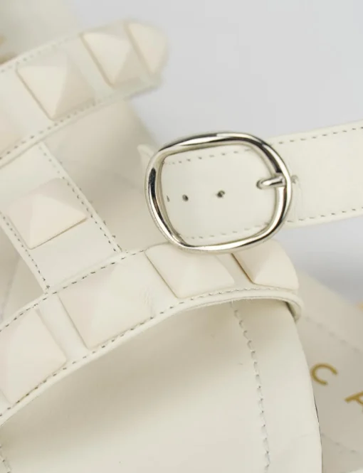 Sandalo tacco 1 cm bianco pelle