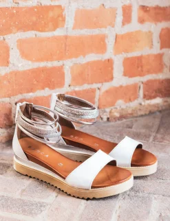 Sandalo tacco 1 cm bianco pelle