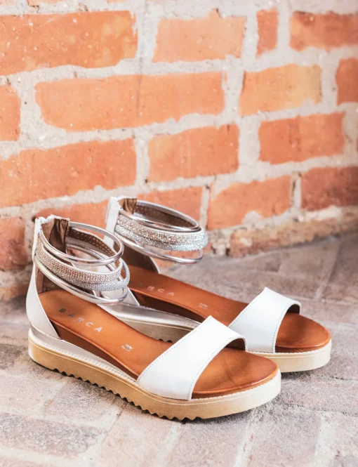 Sandalo tacco 1 cm bianco pelle