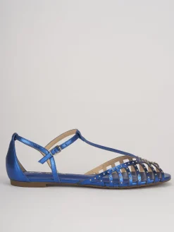 Sandalo tacco 1 cm blu pelle