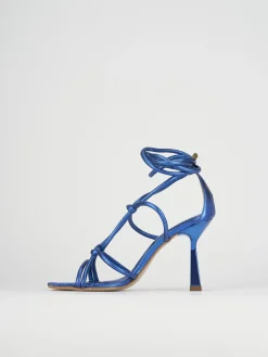 Sandalo tacco 9 cm blu pelle