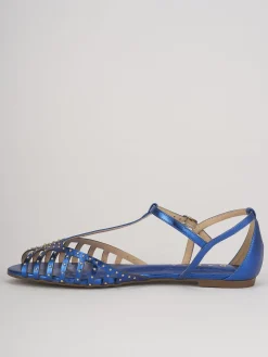 Sandalo tacco 1 cm blu pelle