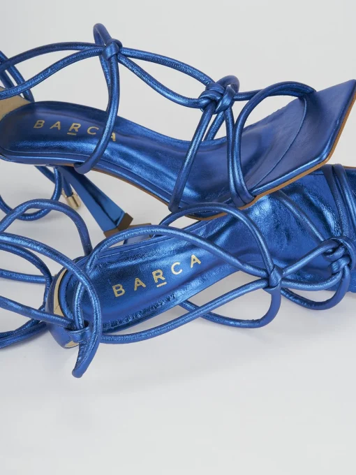 Sandalo tacco 9 cm blu pelle