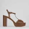Sandalo tacco 9 cm marrone pelle