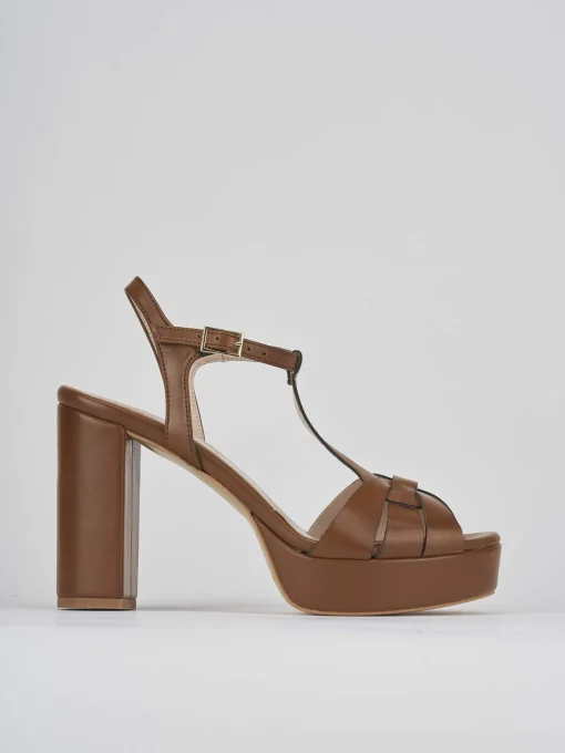 Sandalo tacco 9 cm marrone pelle