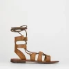 Sandalo tacco 1 cm marrone pelle