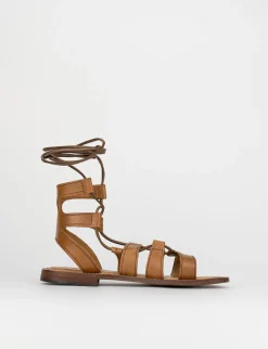Sandalo tacco 1 cm marrone pelle