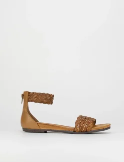 Sandalo tacco 1 cm marrone pelle