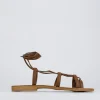 Sandalo tacco 1 cm marrone pelle