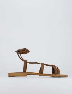 Sandalo tacco 1 cm marrone pelle