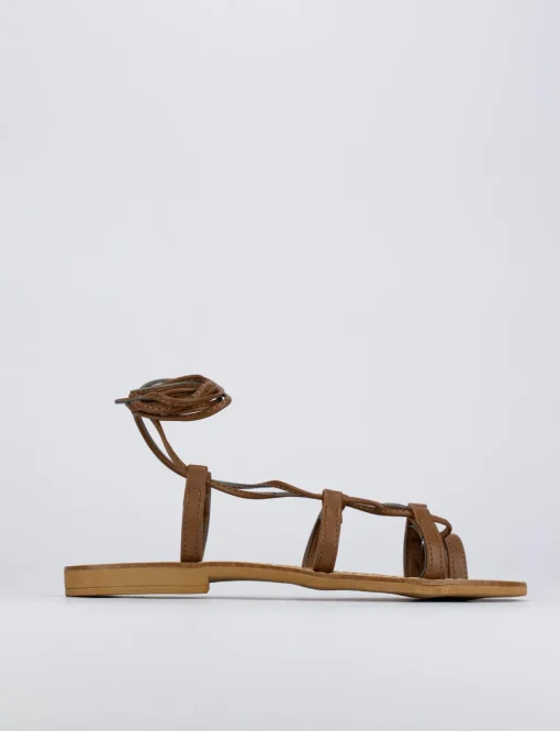 Sandalo tacco 1 cm marrone pelle