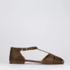Sandalo tacco 1 cm marrone pelle