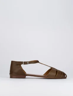 Sandalo tacco 1 cm marrone pelle