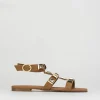 Sandalo tacco 1 cm marrone pelle