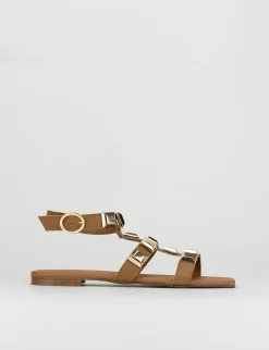 Sandalo tacco 1 cm marrone pelle