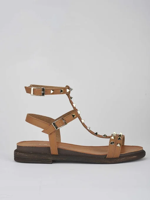 Sandalo tacco 1 cm marrone pelle