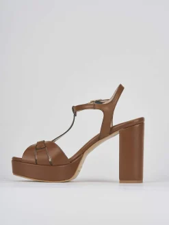 Sandalo tacco 9 cm marrone pelle