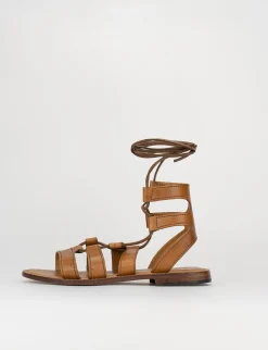 Sandalo tacco 1 cm marrone pelle